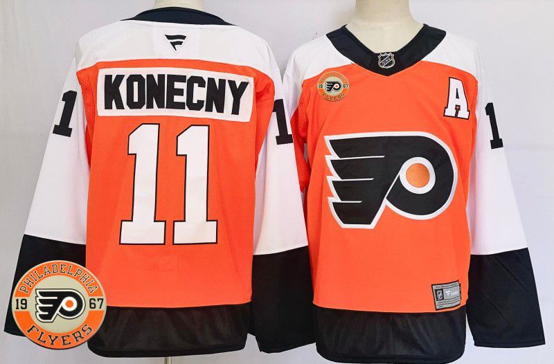 Men Philadelphia Flyers 11 Konecny Orange Fanatics 2025 NHL Jersey style 1